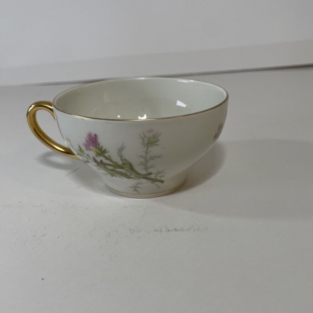 Limoges France Tea Cup Thistle Floral Gold Trim